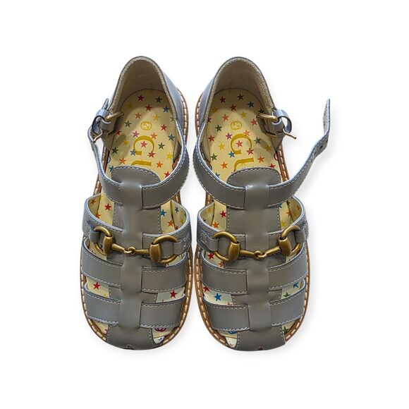 Gucci Kids Cute Gray Leather Horsebit Sandals Kids Size 26 Sergio Mora - Picture 1 of 6